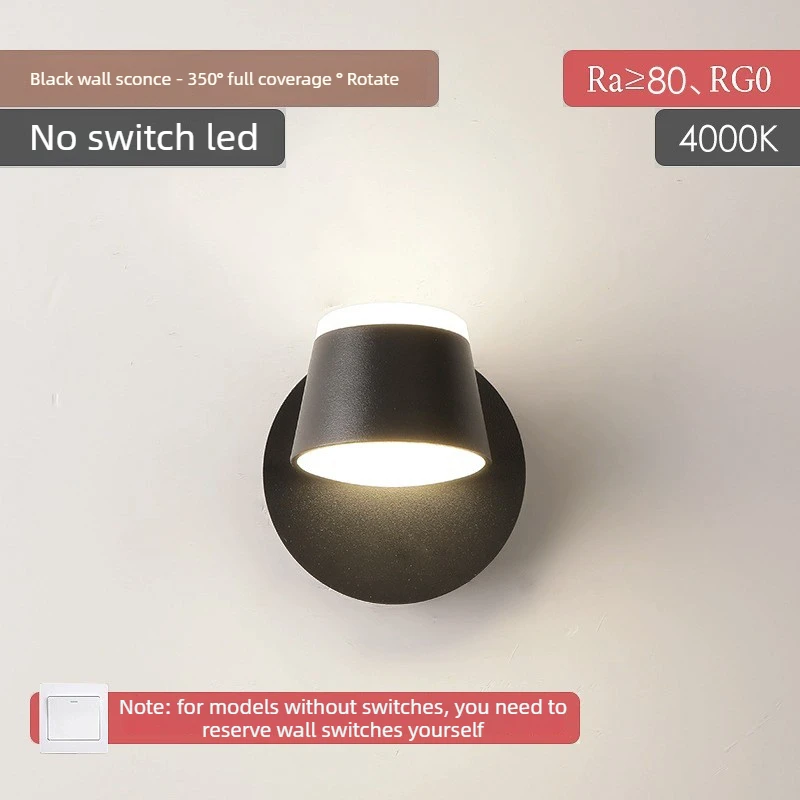 Nordic Minimalism Bedside Wall Lamps with Button Switch Black White LED Wall Light Living Room Aisle Decor Reading Wall Sconce view 6