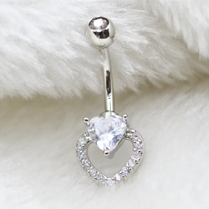 20pcs/Lot Body Jewelry -14G Surgical Steel Double Heart CZ Gems Navel Rings Belly Rings Button Barbells  Body Piercing Jewelry
