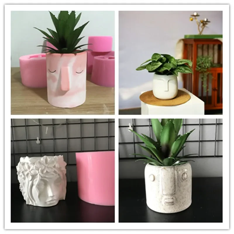 Head Molds Pot Making Silicone 3D Planter Human Vase Cement Silica Gel Flowerpot Mould DIY Concrete Candlestick Clay Tray Tools