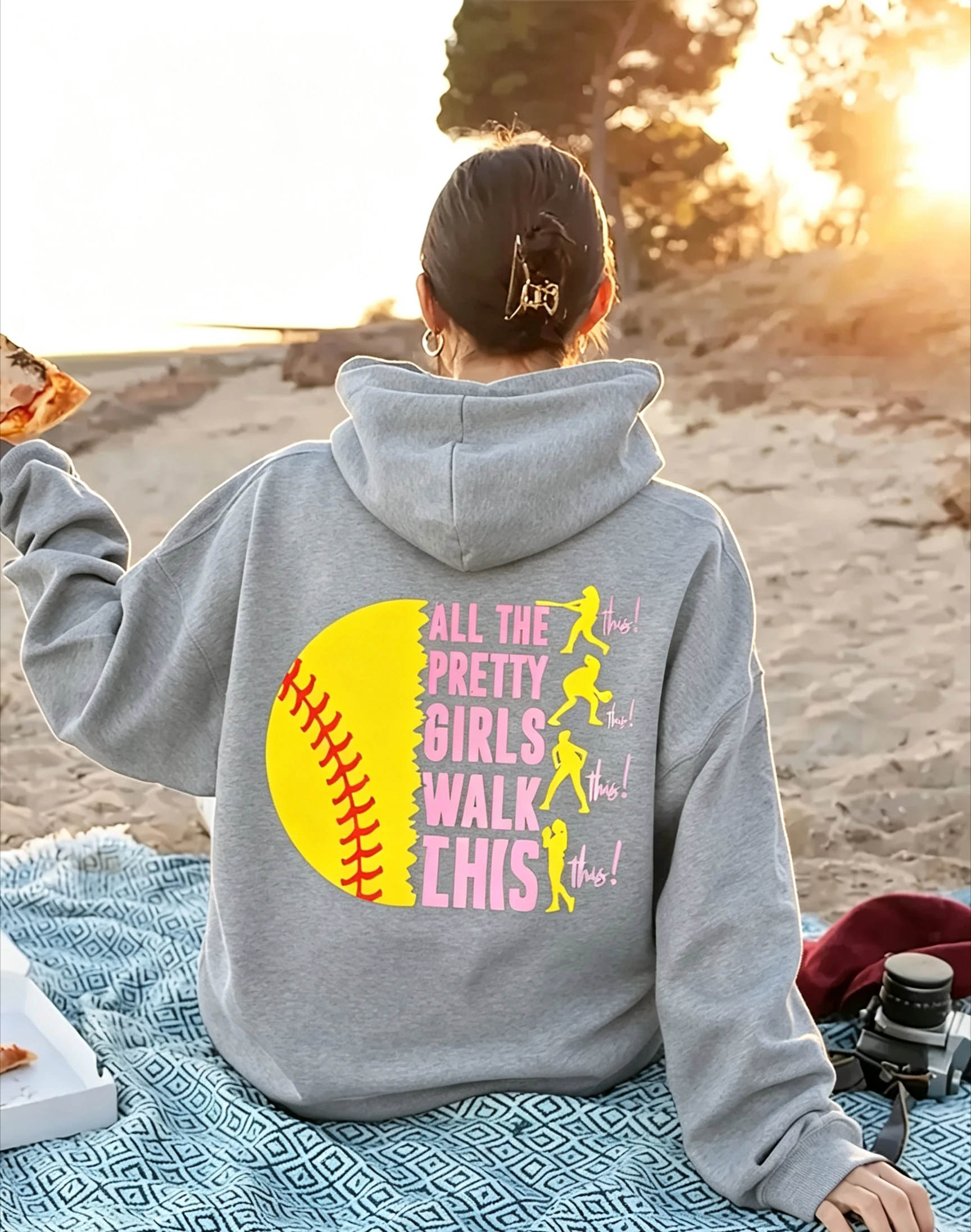 Women Loose Hooded Sweatshirt Softball All The Pretty Girls Walk This Back Graphic Print Soft Warm Sports Daily Casual Hoodie