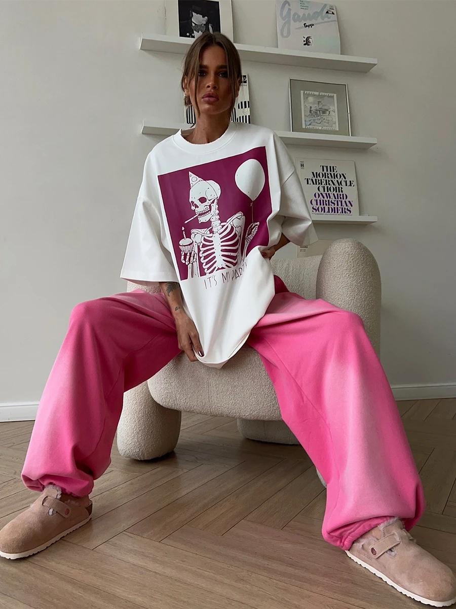 

Summer Abstract Print Women's T-Shirt O-Neck Loose Short Sleeve Casual Hip Hop Style Top Fashionable Female Top