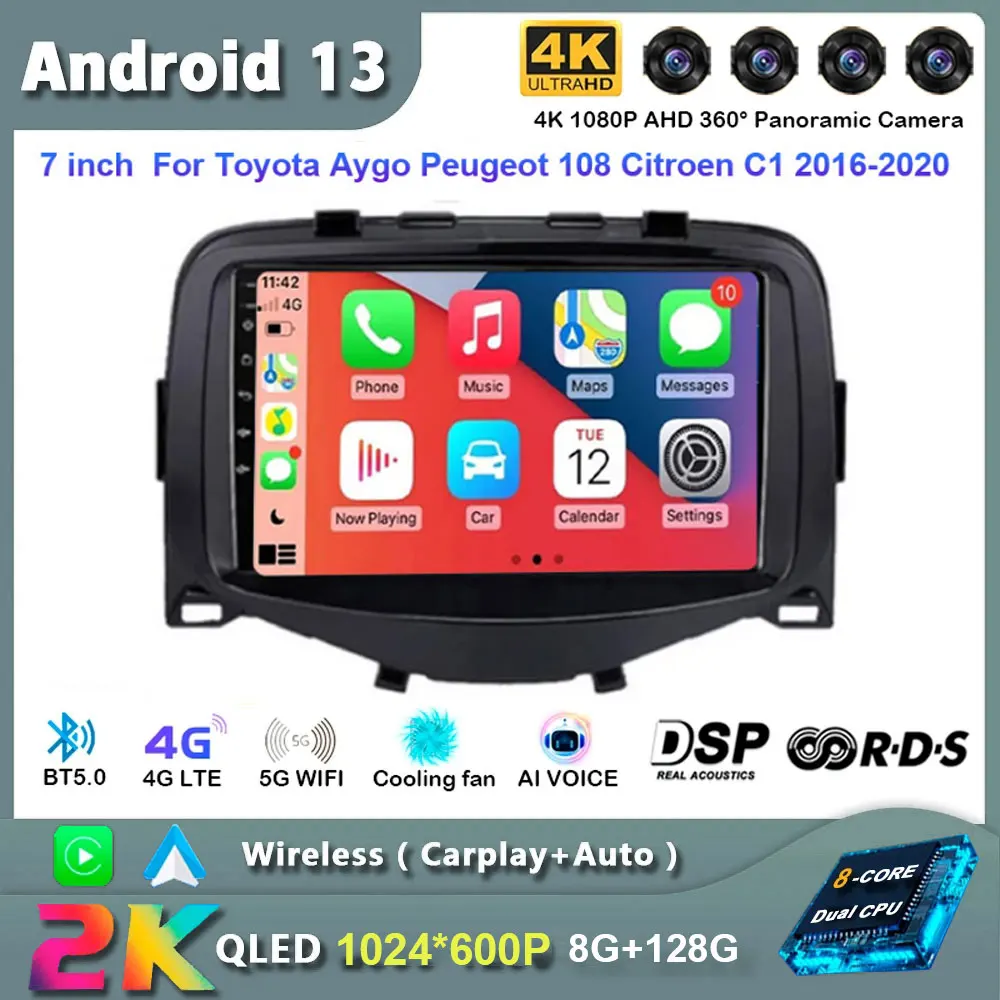 

Android 13 For Toyota Aygo Peugeot 108 Citroen C1 2016-2020 Car Radio Multimedia GPS Navigation Carplay Auto Player DSP DVD 2Din