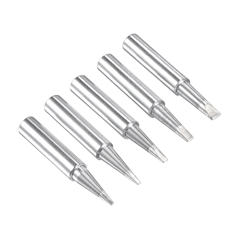 5Pcs Lead-free Soldering Iron Tip Flat 0.8D+1.2D+1.6D+2.4D+3.2D Replacements for Soldering Station Solder Iron Head Repair Tools