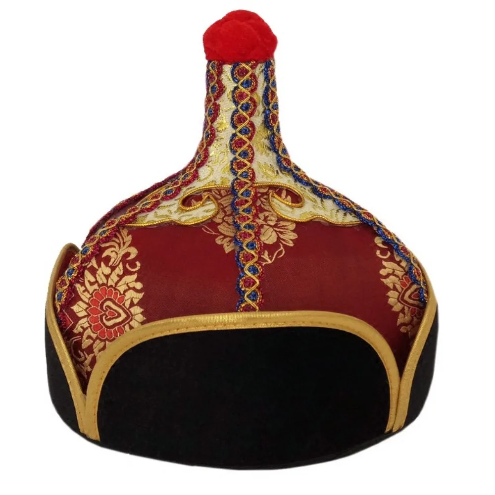 Golden and Blue Pointed Dance Hat Comfortable Wearing Lightweight Texture Ethnic Costume Headwear Stable Pointed Shape
