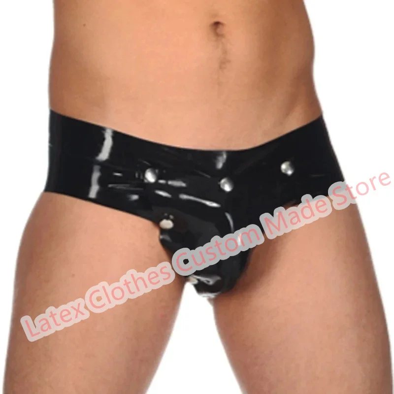 

Latex Briefs Shorts Black Front Coidpiece Short Pants Rubber Underwear