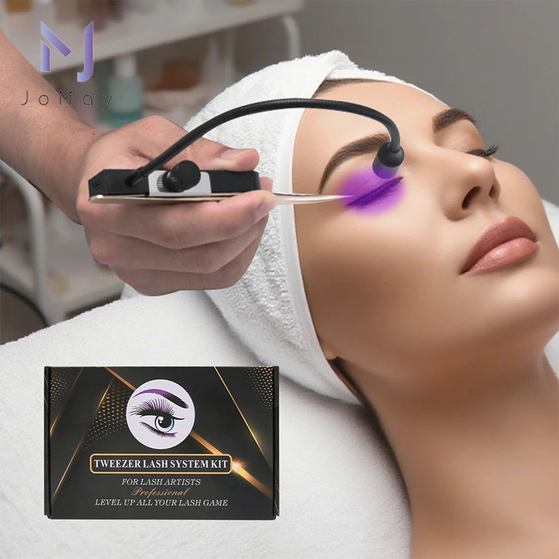 Cola uv para extensão de cílios, 5ml, com luz uv, pinças super fortes sob almofadas para os olhos, remendos pretos, ferramentas de maquiagem