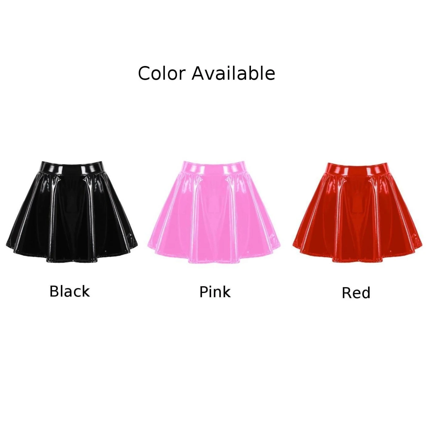 Women Glossy Patent Leather Flared Miniskirt Dance A-Line Skirt Clubwear Cosplay Performance Short Skirts Costume