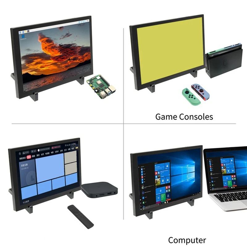 For 10.1 Inch Raspberry Pi -Compatible Touchscreen LCD Kit Raspberry Pi 3B+/4B With Case Multifunctional Display Set Kit