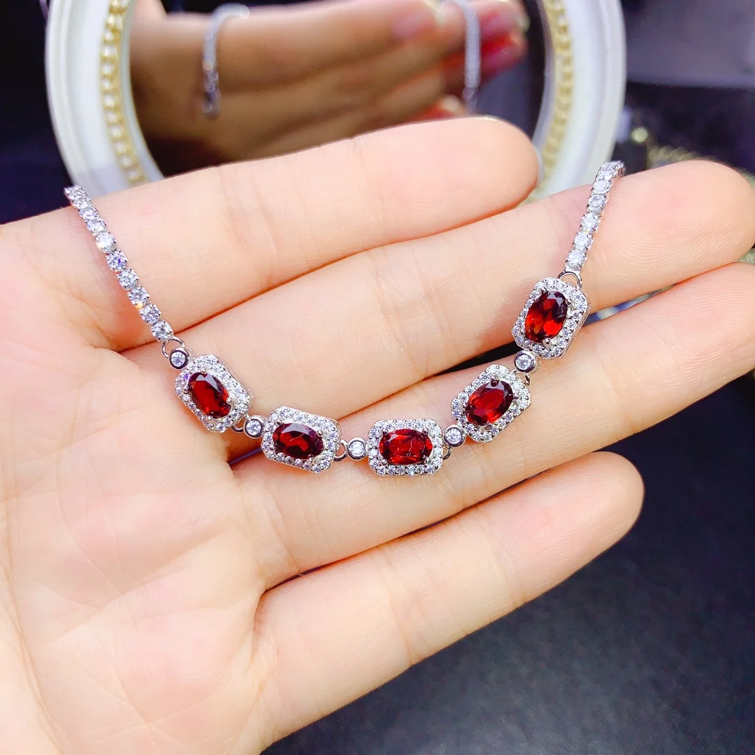 

Natural Garnet Bracelet, 925 Silver Certified, 4x6mm Red Gemstone, Girl's Holiday Gift, Free product shipping