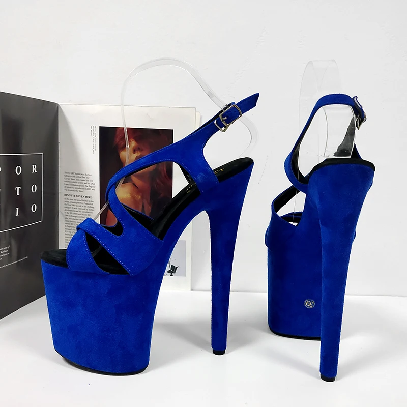 20cm Thin Heels Sandal Peep Toe Stripper exotic Pole Dance fetish shoes Sexy 8Inches Punk Roman Platform blue props stage show