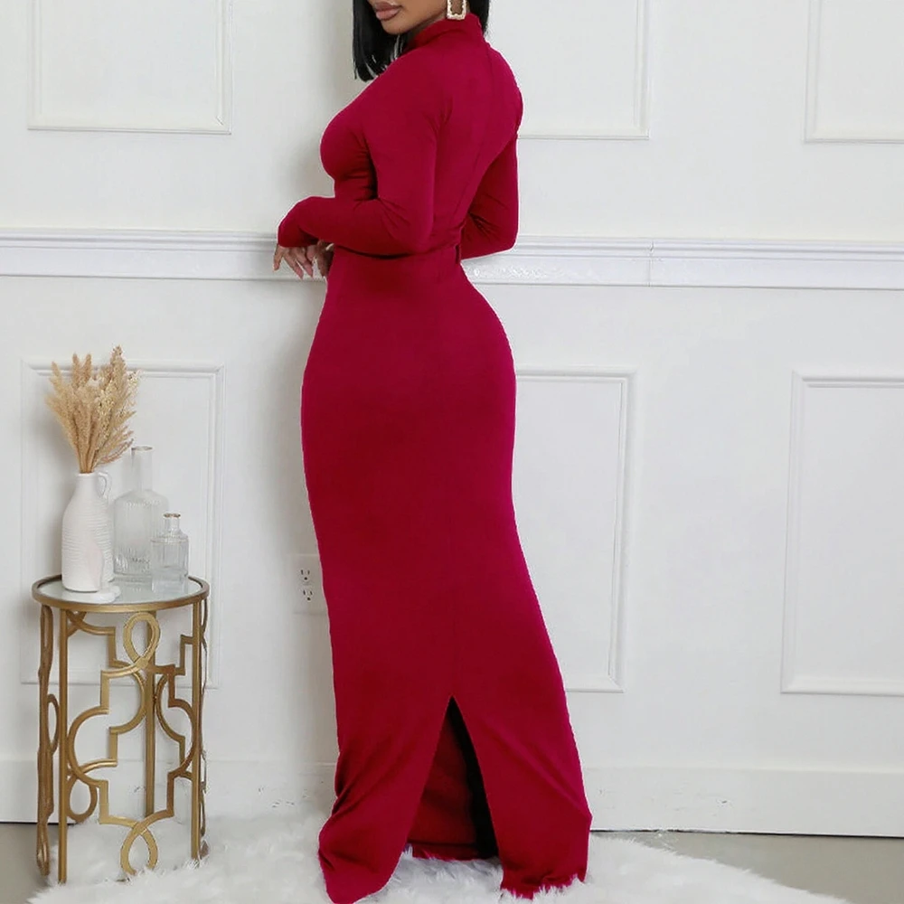 Herfst-winterjurk Rechte mouw Ronde hals Halflange A-lijn Rokstijl Europese mode Body Fit damesjurk