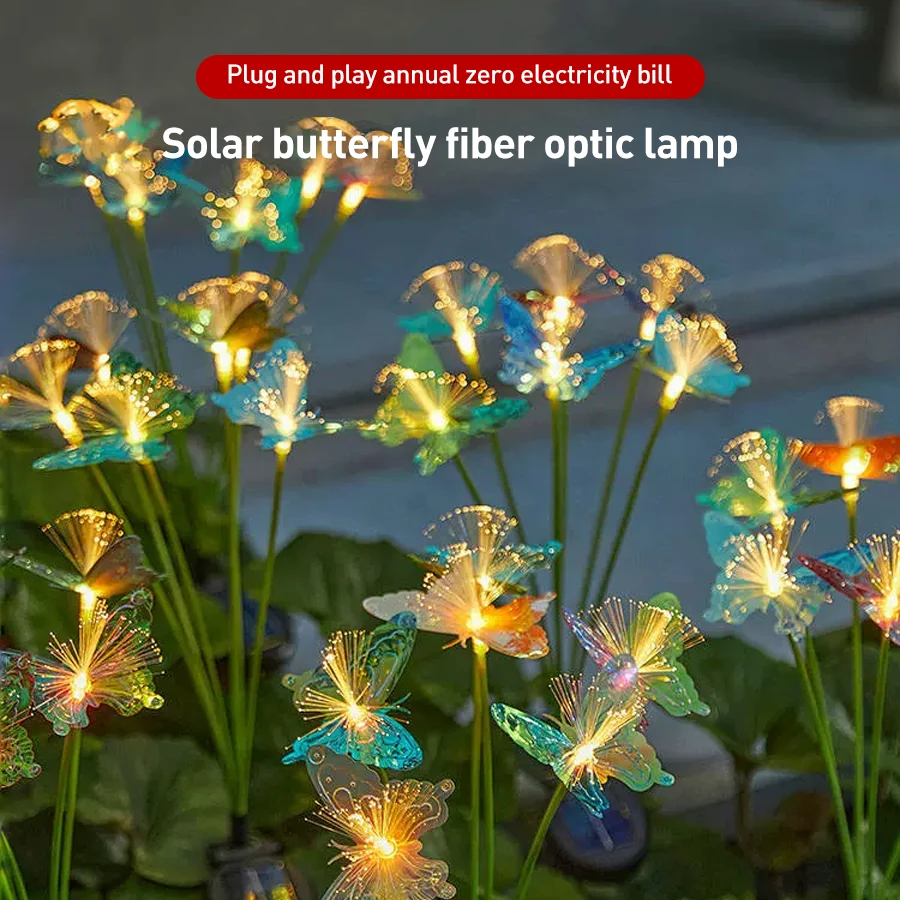 

Solar Outdoor Lawn Lights Path Lights Patio Lights Outdoor Waterproof Garden Yard Fibre Optic Butterfly Ground Plug Lights