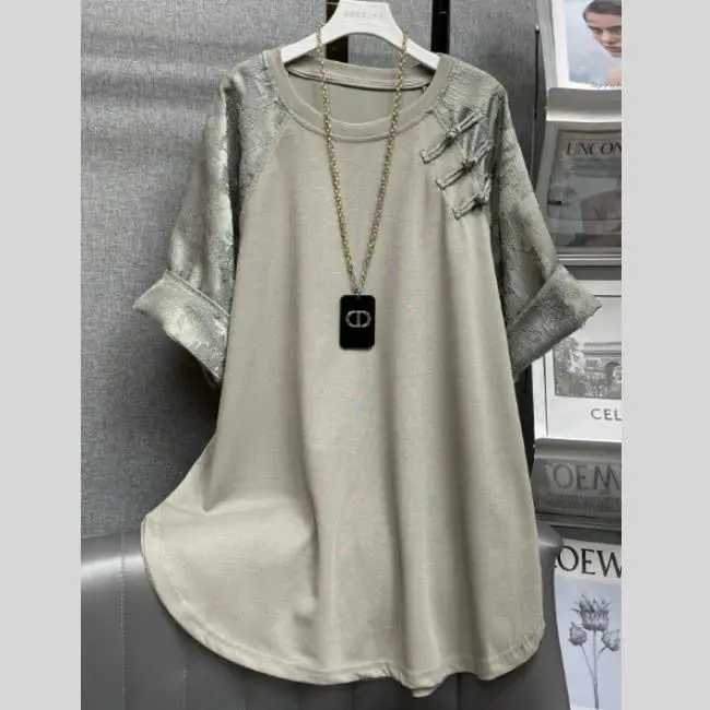New Chinese Style Meat-covering Fashion Summer Slimming New Chinese Style Buckle Design Loose Temperament Casual Versatile Top
