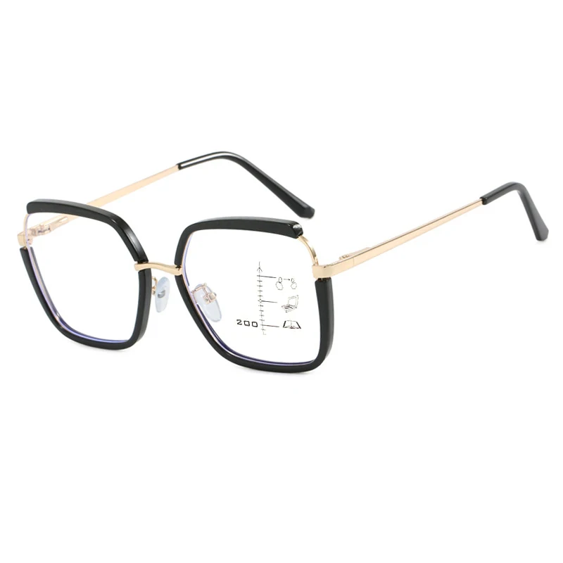 New Women TR90 Irregular Square Patchwork Fashion Anti Blue Light Progressive Reading Glasses Ladies Hyperopia Spectacles Custom