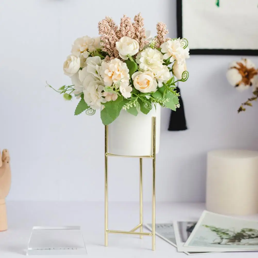 1 Set Iron Frame Table Flower decoration Ceramic Pot,Gold Or White Metal Premium Cake Stand, Birthday Party Decorative Flower