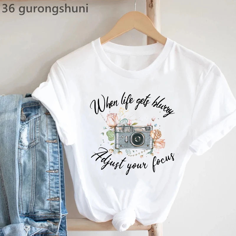 Capture The Moment Camera Graphic Print Tshirt Women Funny Flowers T-Shirt Femme Harajuku Shirt Cool T Shirt Female Dropshipping