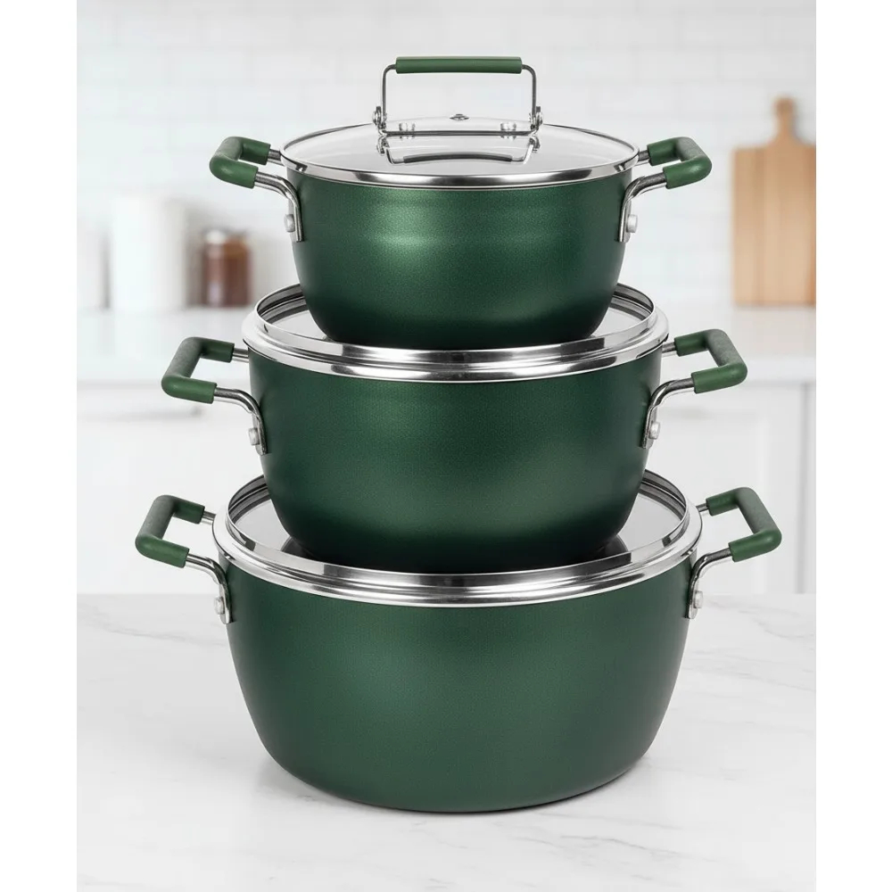 

6-Piece Stackable Nonstick Cookware Set, Space-Saving Pots with Lids, Dishwasher Safe & Toxin Free for Healthy Cooking