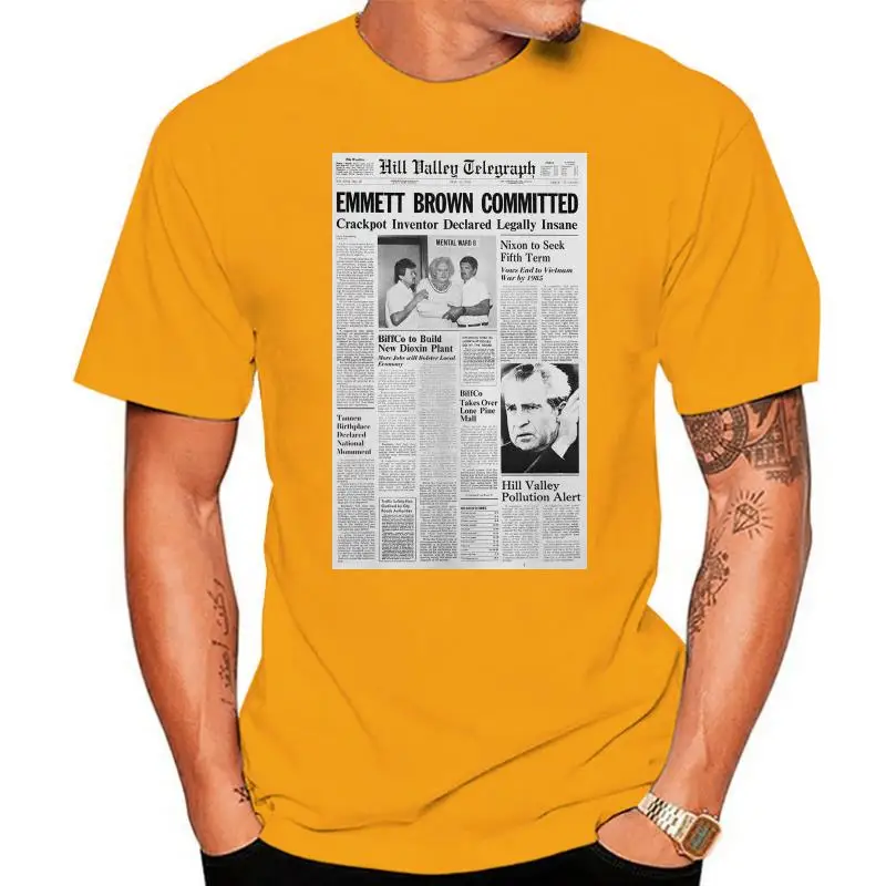 Mens Back To The Future Doc Emmett Newspaper T Shirt Retro Flux Capacitor Marty Sleeves Cotton T Shirt Fashion