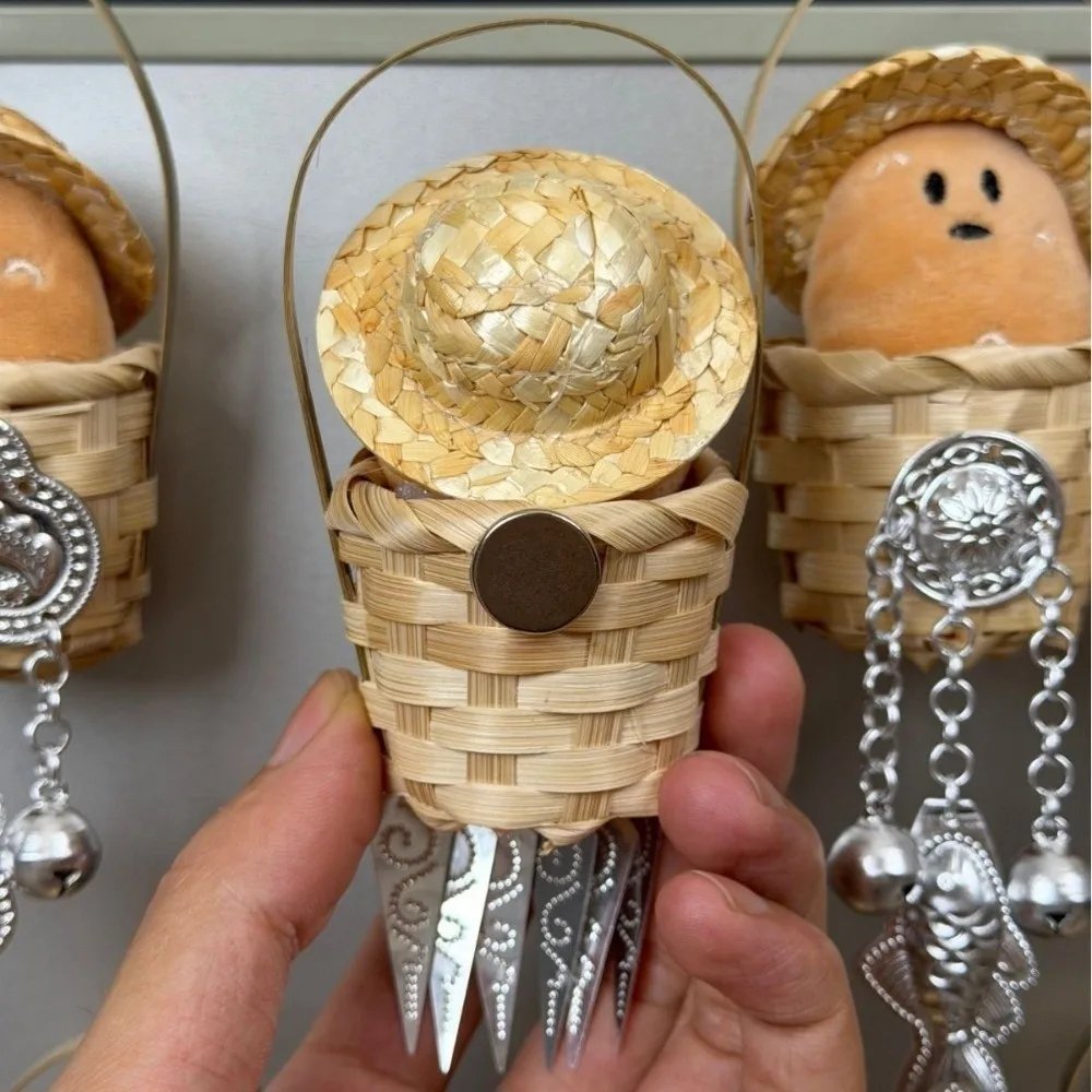 Bamboo Basket Design 3D Plush Potato Fridge Magnet Soft with Bell Potato Doll Refrigerator Magnets Handmade Magnetic Sticker
