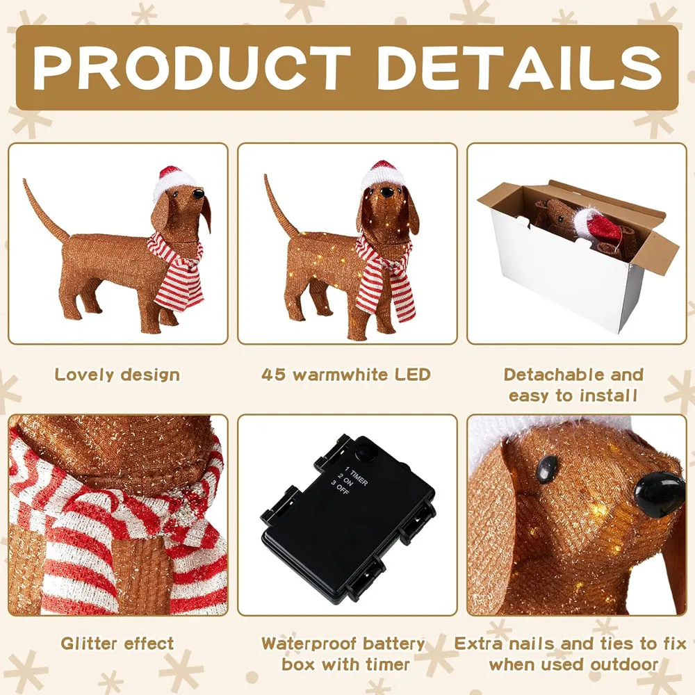 Battery Powered Novelty Sausage Dog Outdoor Garden Doll with Atmosphere Lighting Fun Decorative Courtyard Light-Up Dog Toy