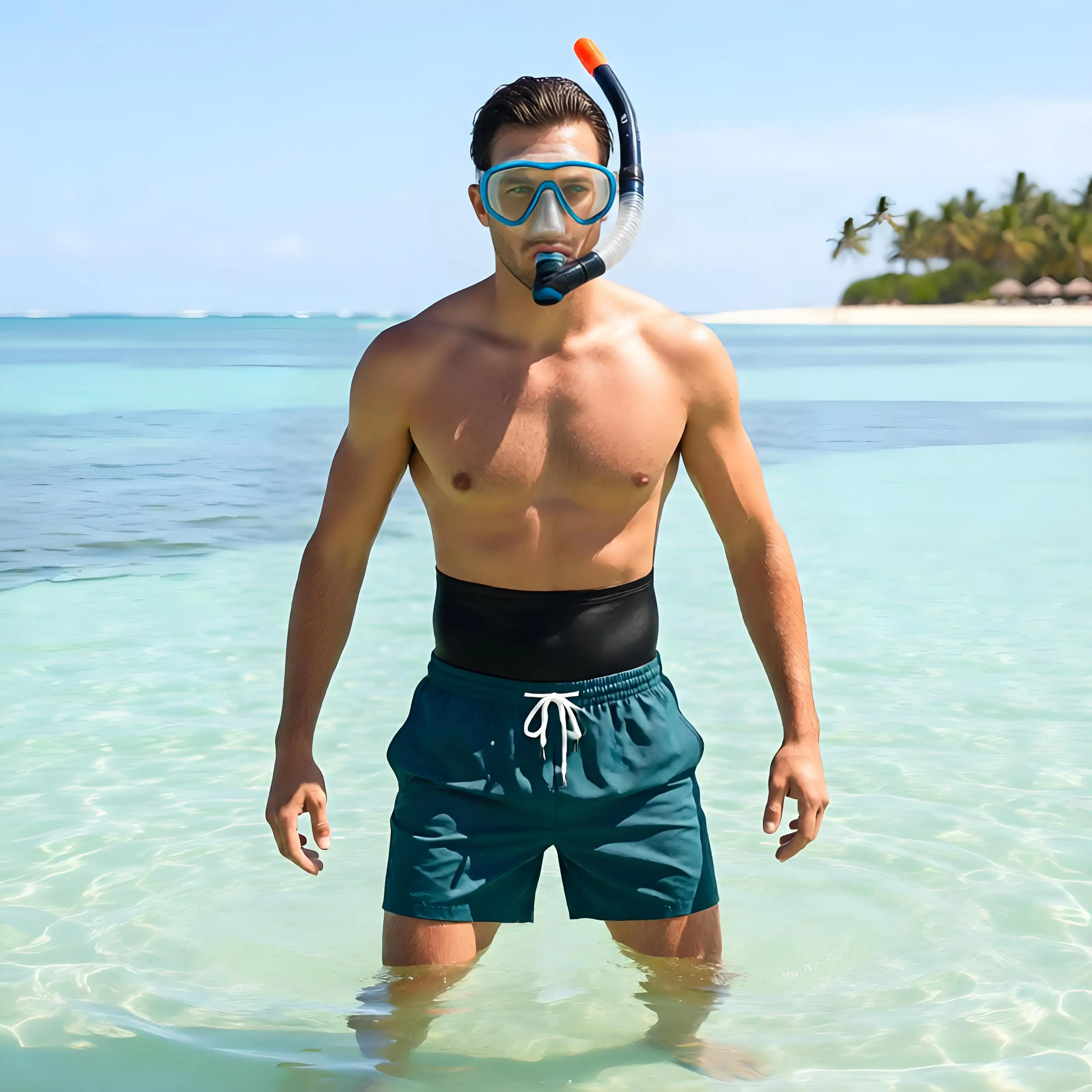 Men High Waist Tummy Control Shorts Body Shaper Quick Dry Swim Trunks Wide Elastic Waistband Pants Swimming Surfing Sportswear