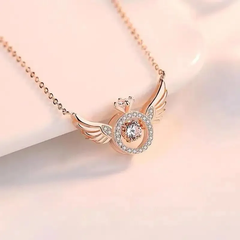 Women Sweet Beating Heart Series Angel Wings Pendant Necklace High Quality Fashion Stainless Steel Female Clavicle Chain Jewelry