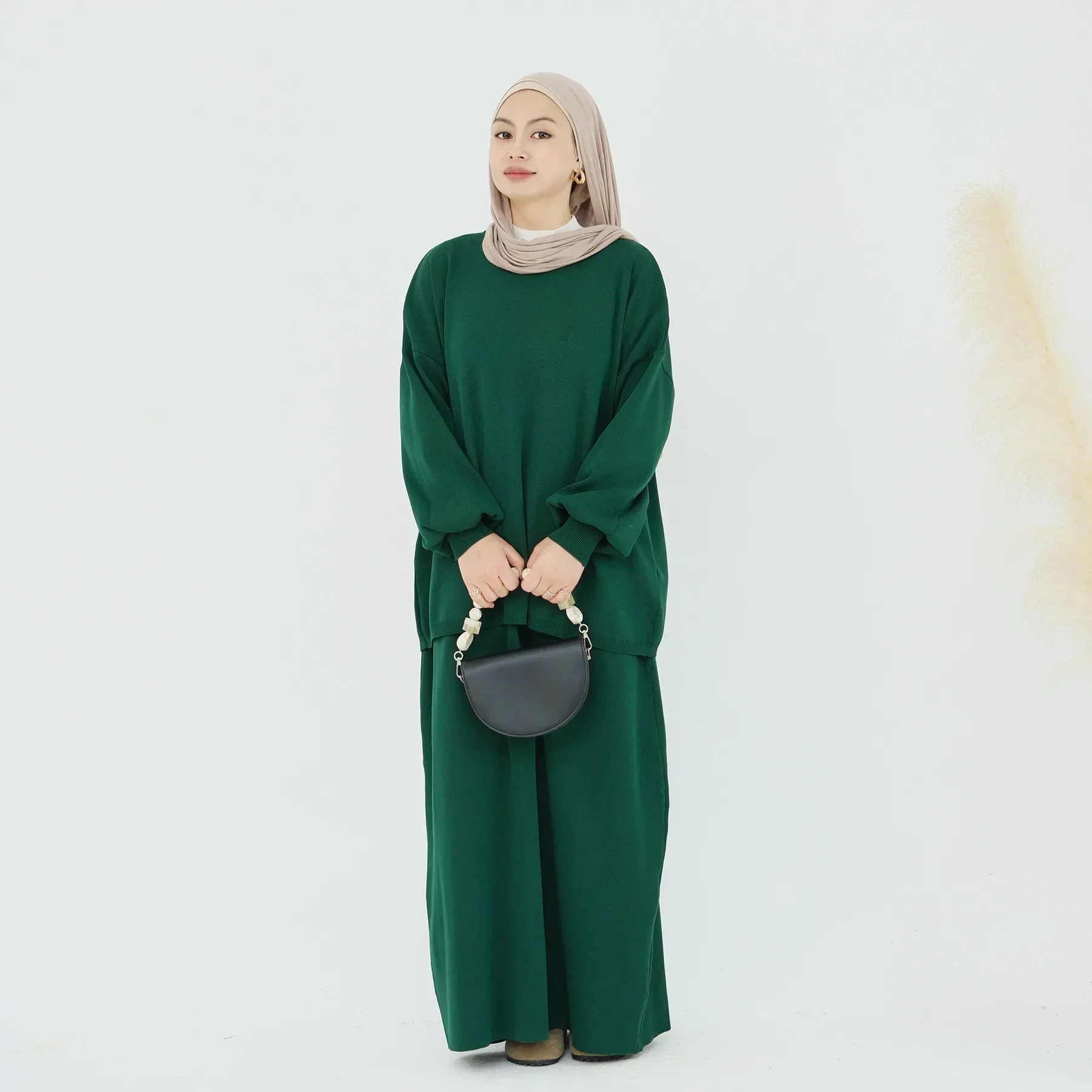 Ensemble deux pièces jupes tricotées de couleur unie pour femmes musulmanes, pull tricoté, jupe, vêtements islamiques, tenues Streetwear tendance, hiver
