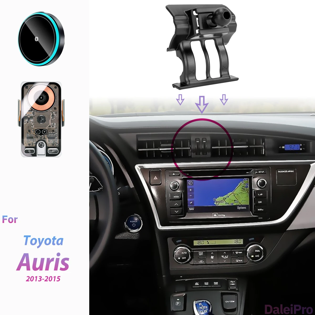 Für Toyota Auris 2013 2014 2015 Auto-Handyhalterung mit Kabelloser Ladestation und Automatischer Klemmung, Starker Magnetischer Halter mit Basis