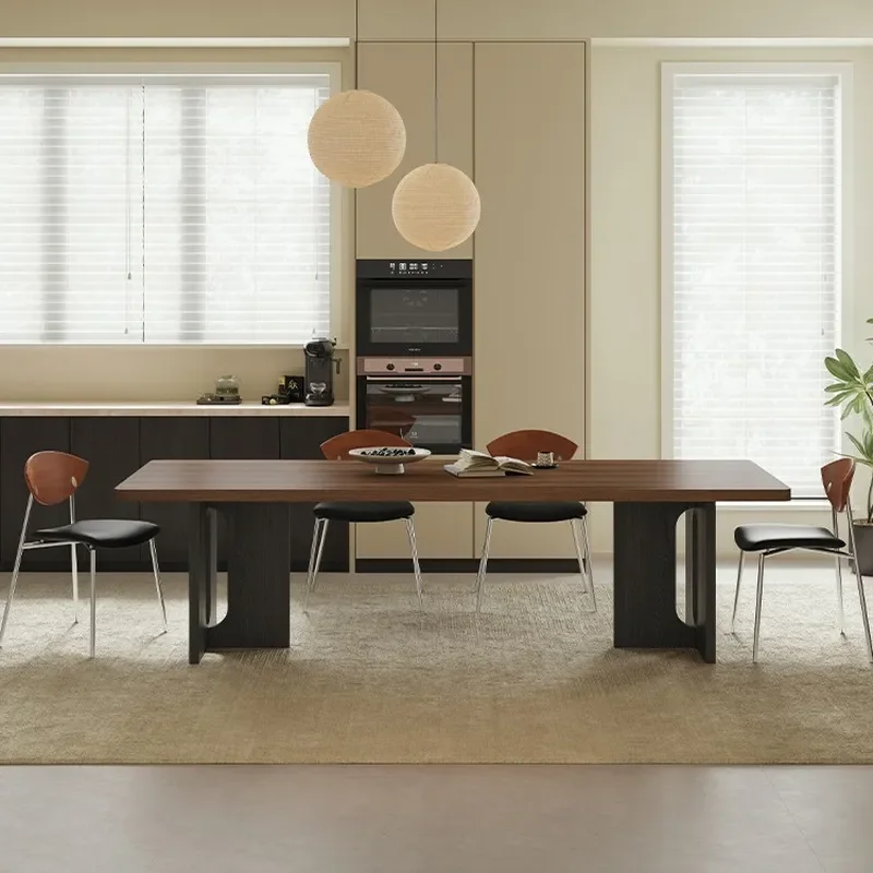 for Nordic Solid Wood Rock Slab Dining Table Household Rectangular High End Black Walnut Pattern Hanging Designer Medium