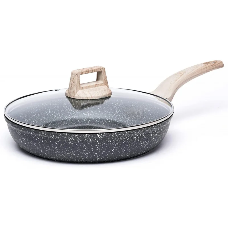 

12.5-Inch Granite Nonstick Skillet with Glass Lid - PFOA Free Chef's Pan for Sautéing, Frying & Cooking on All Stovetops