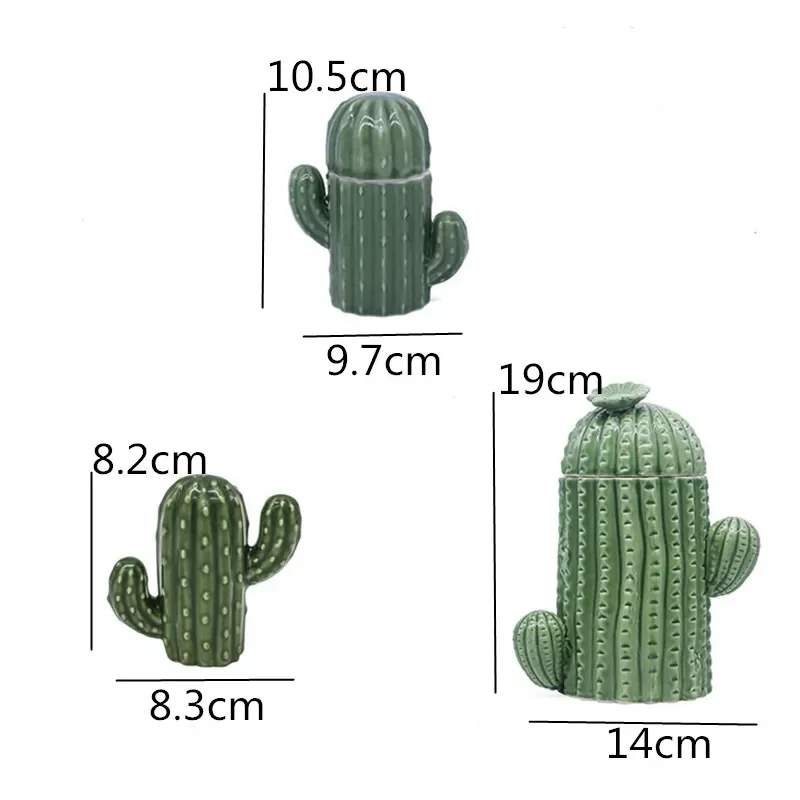 Green Cactus Storage Tank Decorative Ceramic Jar Candy Jar Cotton Swab Box Toothpick Holder Seasoning Dish Decor Storage Bottle view 6