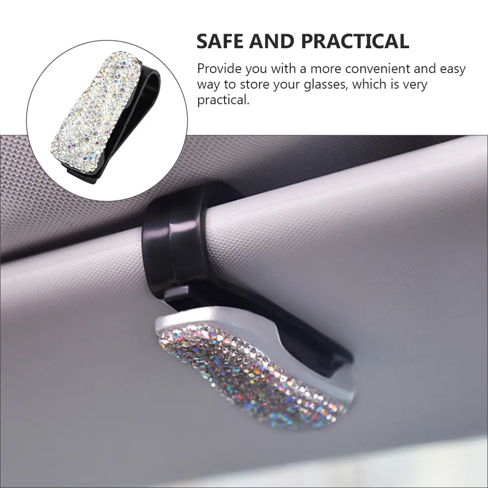 2Pcs Sun Visor Sunglasses Clip Car Glasses Storage Holder Light Compact Plastic Build Smooth Operation Rhinestone Car