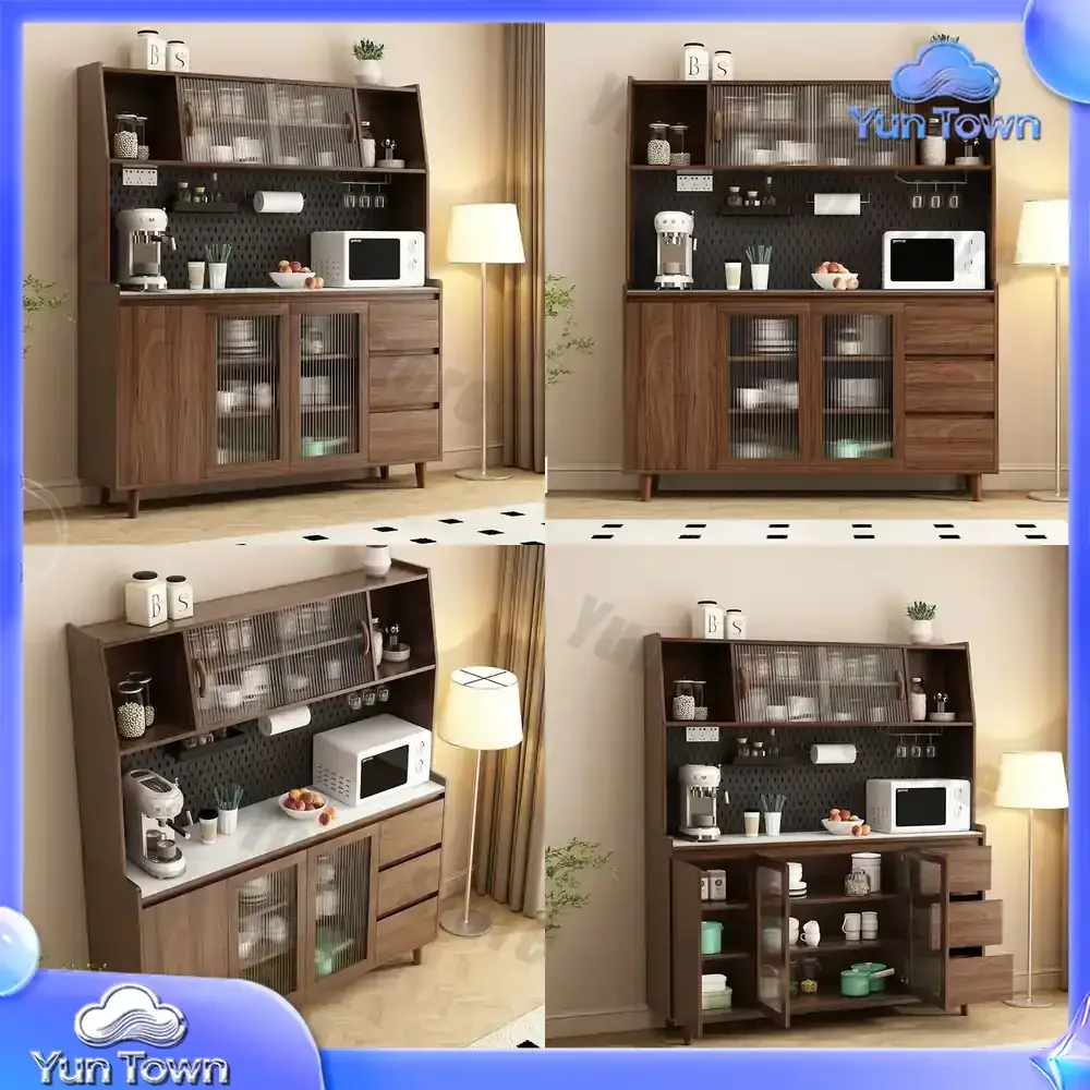 Nordic Modern Integrated Wall-Mounted Kitchen Storage Cabinet Solid Wood Sideboard Multi-Functional Wine Tea For Living Room