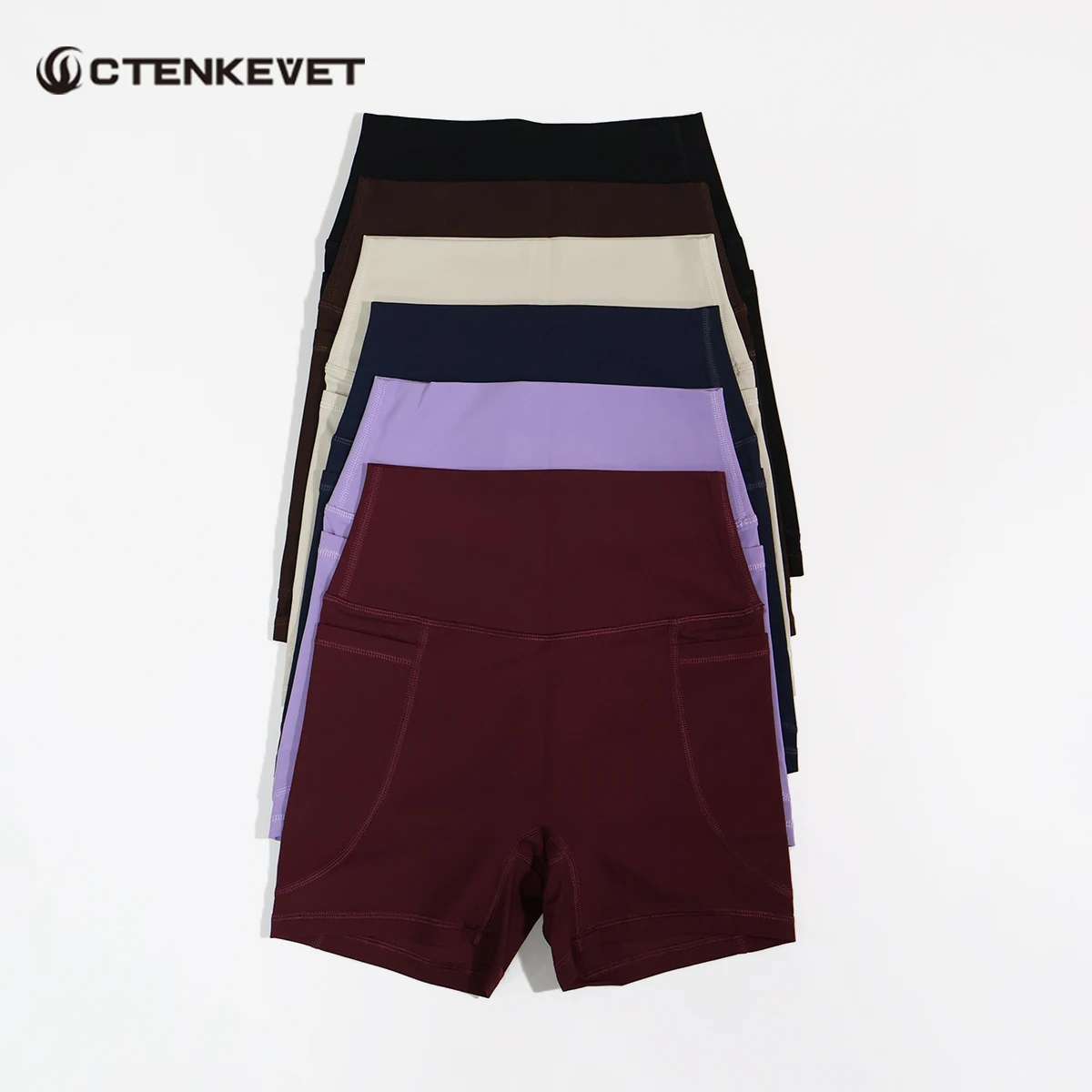 Women's High Waist Athletic Shorts Set Pocket Detail Running Tight Pants Female Gym Workout Yoga Leggings Butt Lift