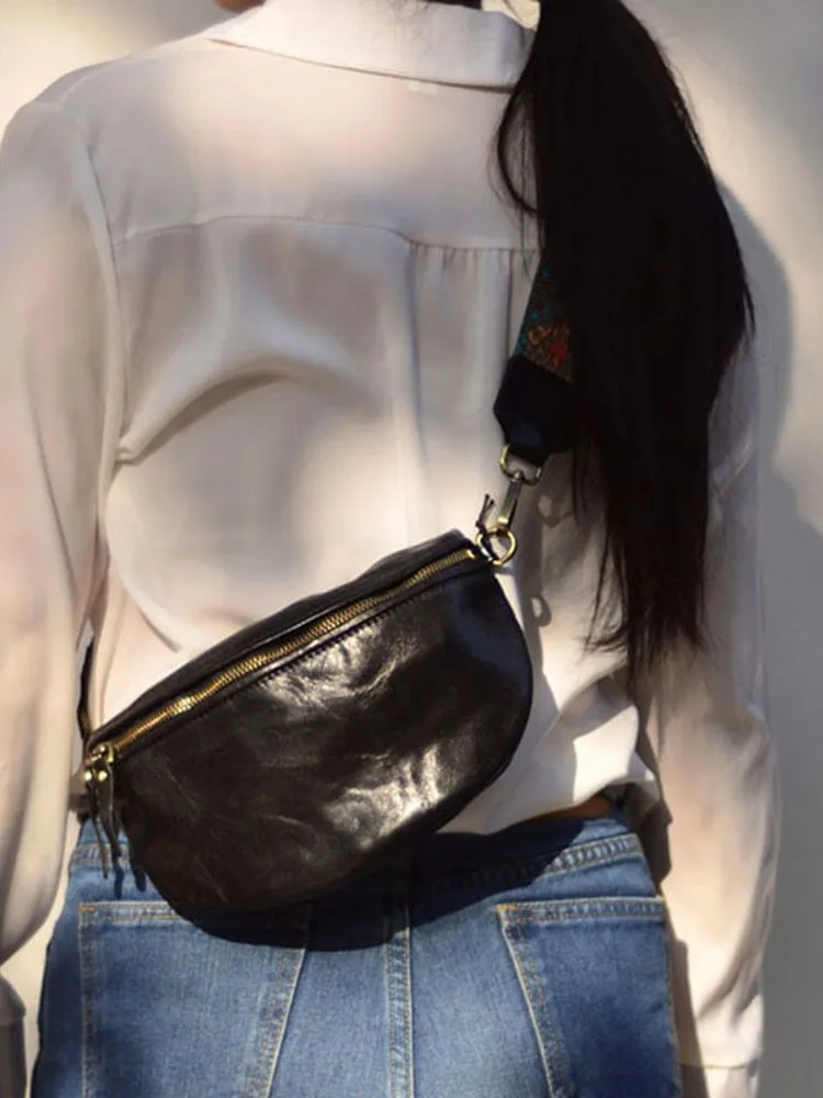 Mini Women Genuine Leather Chest Bag Cowhide Female Fanny Pack Zipper Ladies Shell Crossbody Bags Leisure Single Shoulder Bags
