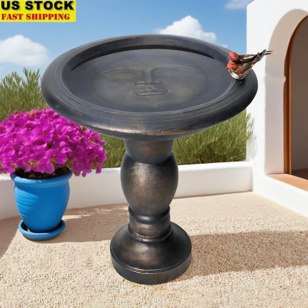 

22-inch weather-resistant bird bath fountain made of fiber reinforced concrete in vintage pedestal style for garden decor.