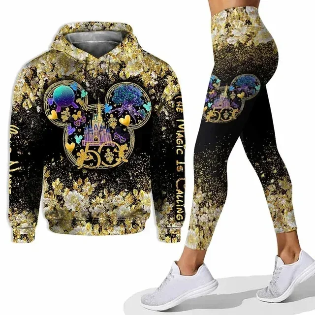 Disney Mickey Minnie 50th Anniversary Hoodie Women's Hoodie Yoga Pants Set Custom Name Hoodie Leggings Tights Fashion Sportswear