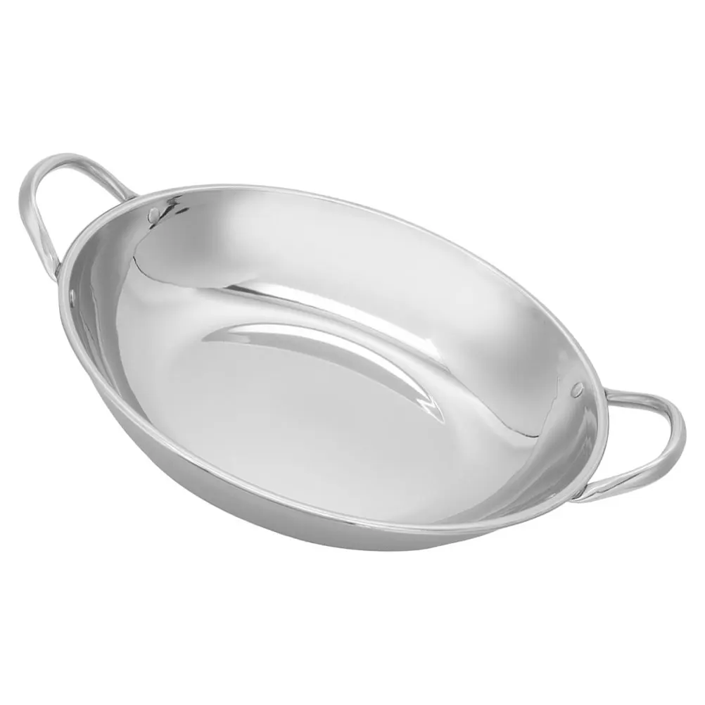 

Stainless Steel Pot 26CM Flat Bottom Reusable Hot Pot Dry Pan Kitchen Accessory Silver Home Cooking Wok Household Metal