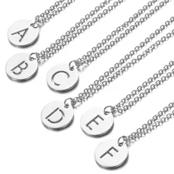 Simple Disc Round 26 Letter Pendant Necklace Fashion Unisex A-Z Initials Stainless Steel Choker Clavicle Chain Jewelry Gifts