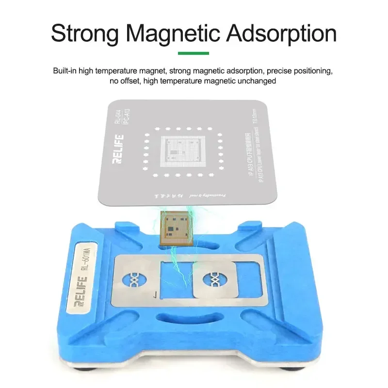 RELIFE RL-601MA 9 in 1 Universal CPU Reballing Stencil Platform For A8-A16 IP6~14 Pro Max IC Chip Planting Tin Template Fixture