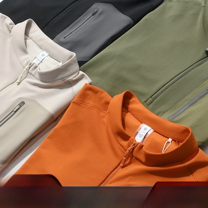 

Men's Sporty Short Sleeve T-Shirt Seamless Glue Pressing Half Zipper Quick Dry Polyester Fiber Standard Fit Pure Color