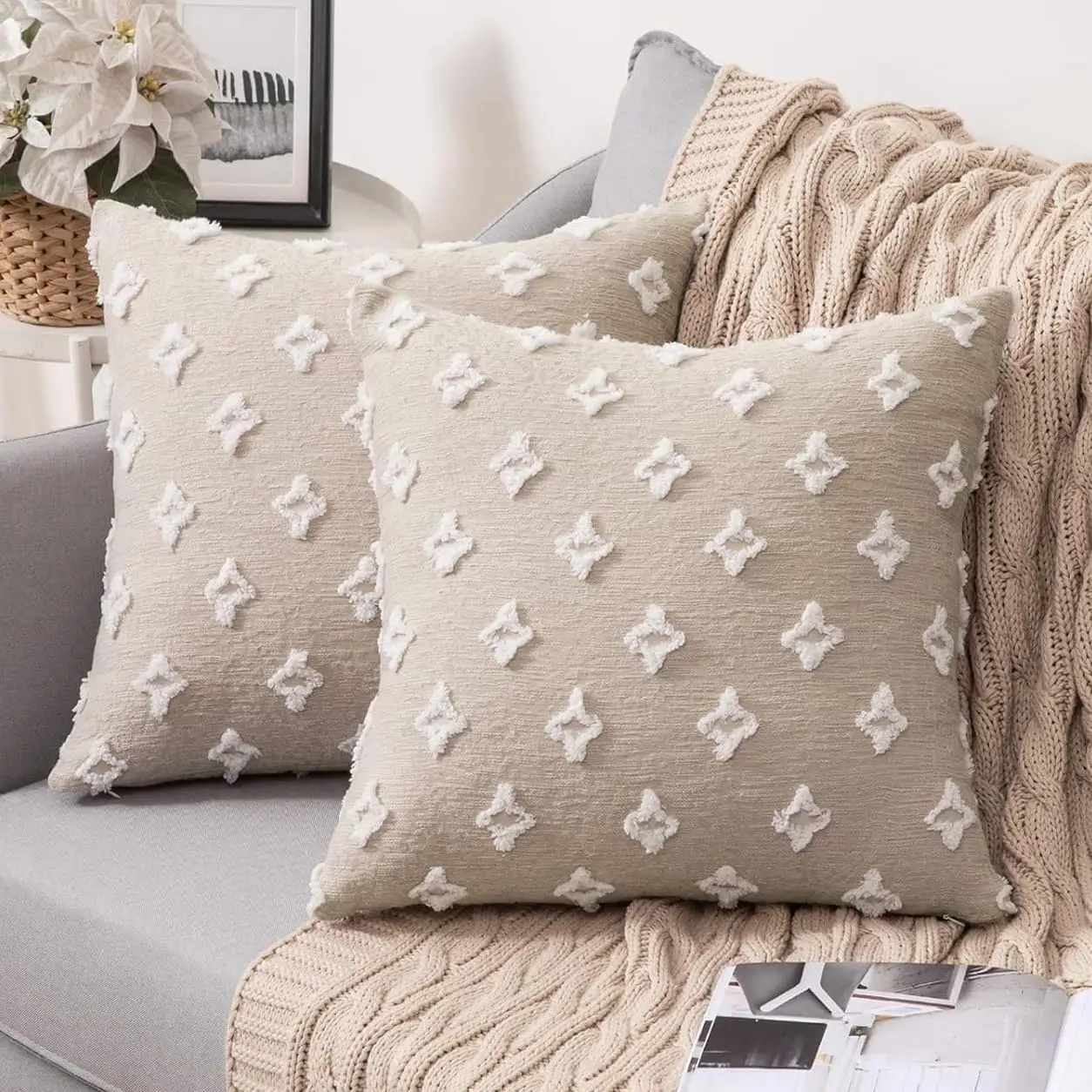 

Set Of 2 Decorative Throw Pillow Covers Rhom Jacquard Pillowcase Soft Square Cushion Case For Couch Sofa Bed Bedroom Living