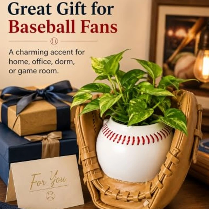 Baseball Glove Plant Pot with Ball and Integrated Soil Cavity for Succulents and Planting Displays on Desks or 87HA