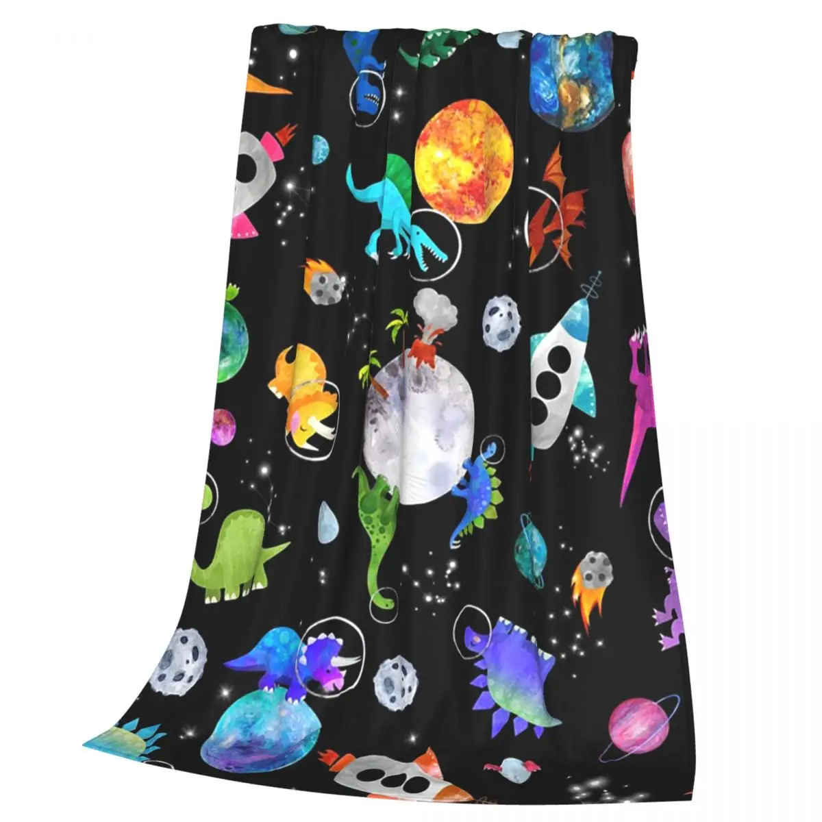 Dinosaur Astronauts In Outer Space Blanket Soft Warm Flannel Throw Blanket Plush for Bed Living room Picnic Travel Home Couch