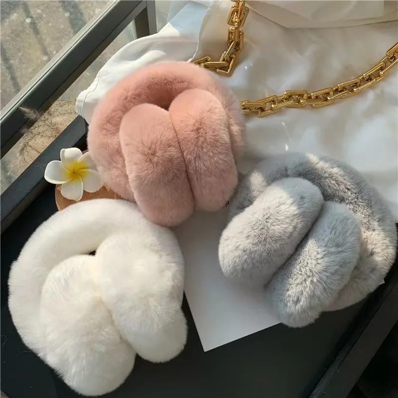 2024 New EarMuffs For Women Winter EarWarmers Soft Warm Cable Furry Real Rex Rabbit Ear Covers For Cold Weather