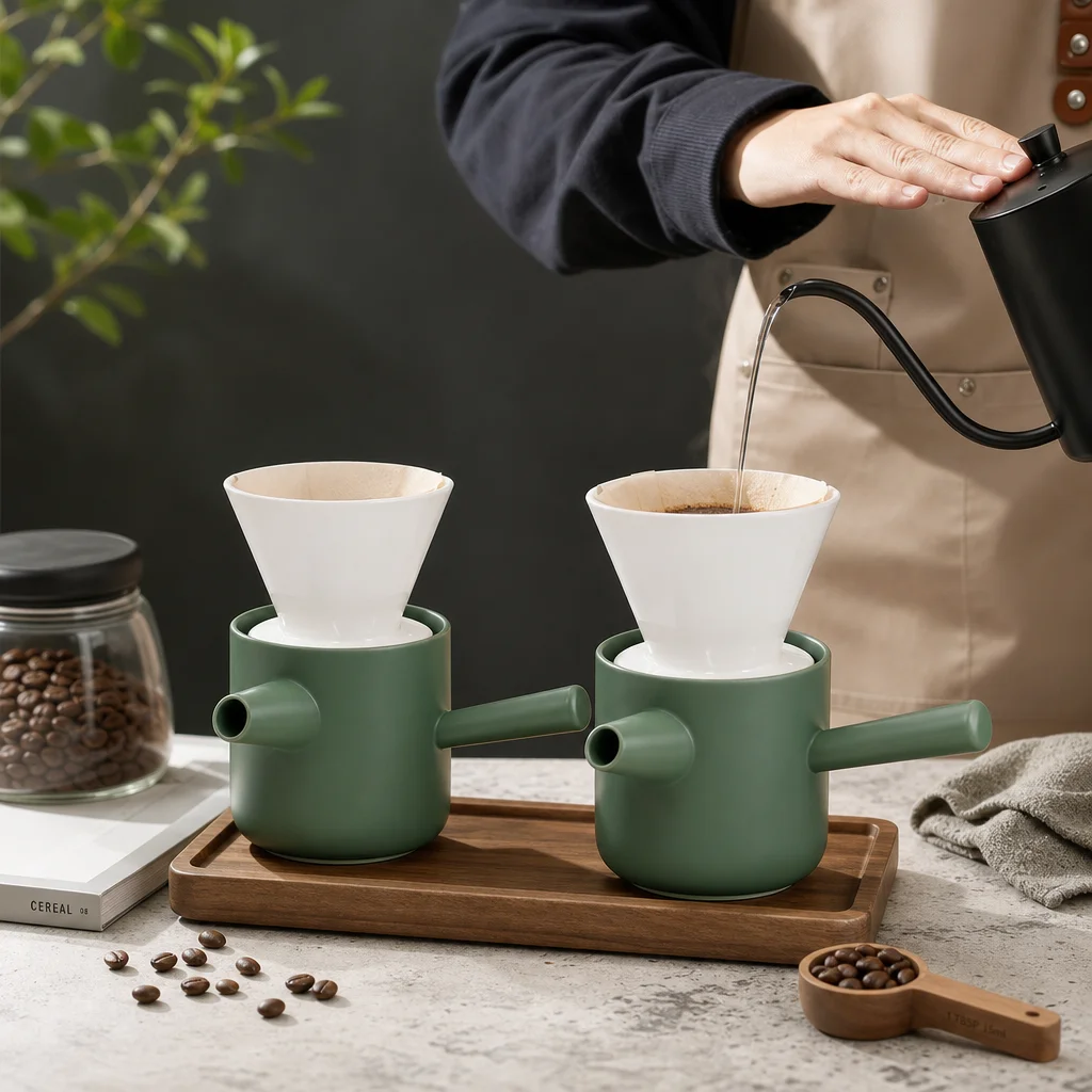 Ceramic Pour Over Coffee Maker Set 450ml Handmade Drip Cone Dripper & Coffee Pot Brewer Reusable Coffeeware Barista Accessories