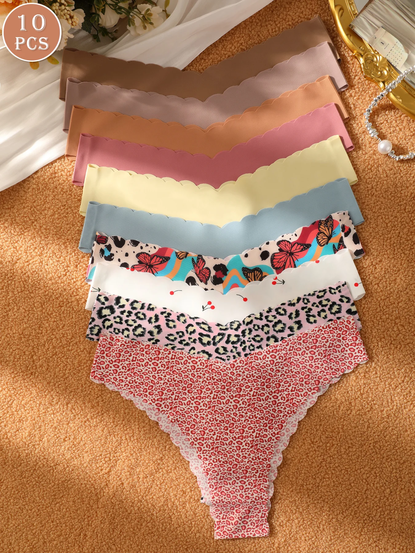 10pcs Comfortable Women's Seamless Low-Waist Triangle Panties