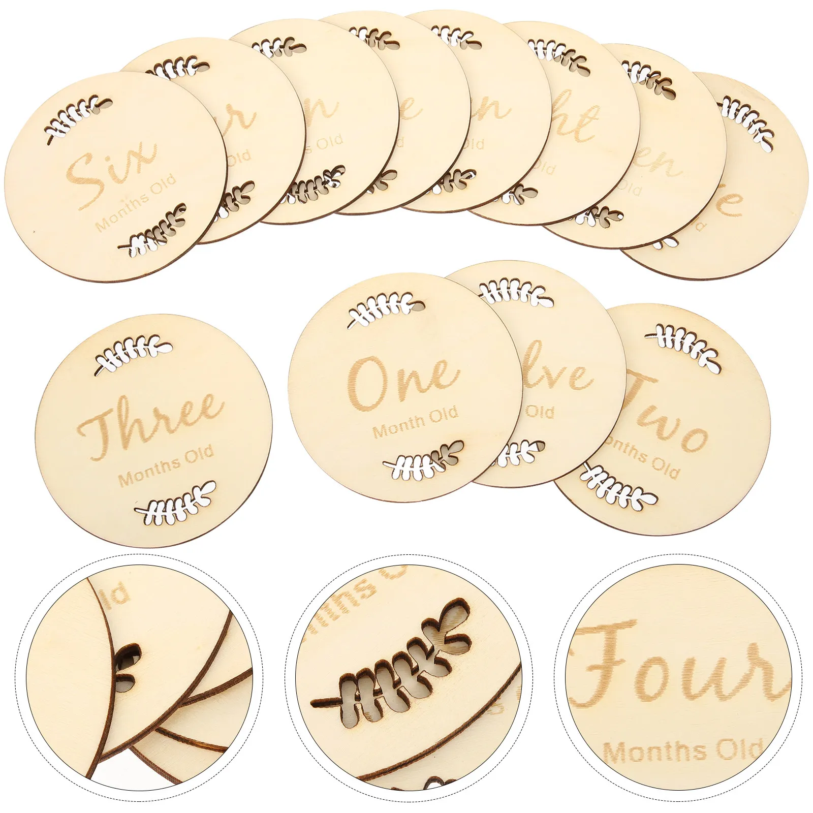 1Set Wooden Baby Milestone Cards Premium Natural Wood Monthly Growth Discs Smooth Burr-Free Surface for Newborn Photo Props
