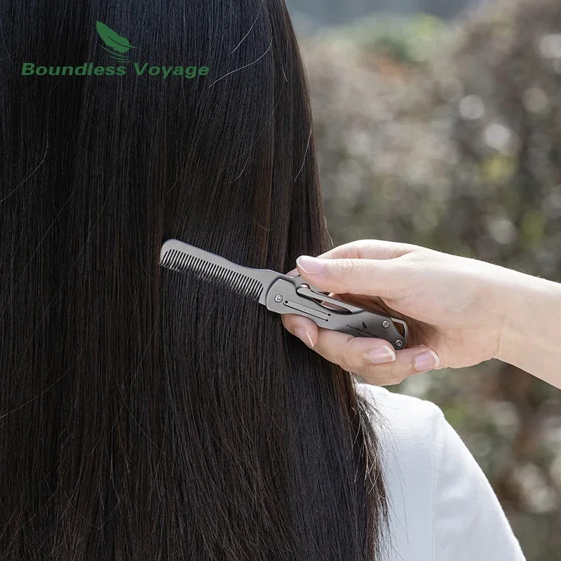 Boundless Voyage Foldable Titanium Comb Beard Moustache Brushe Salon Hairdressing Styling Tool Self-Defense Gadgets Haircomb