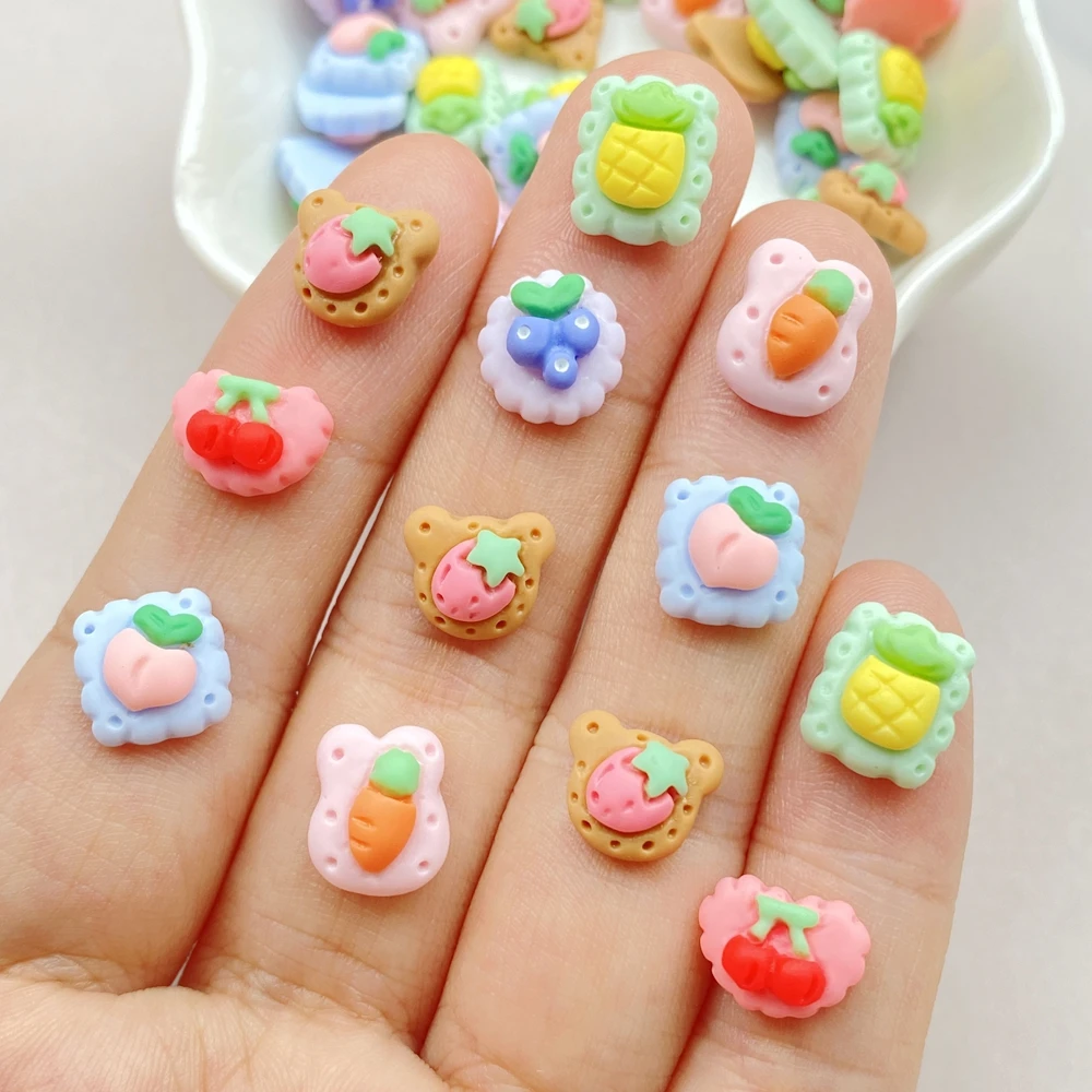 20Pcs Cute Mini Fruit Cherries,strawberry Cookies Nail Art Resin Designer Charms DIY Craft For Nail 3D Decorations Jewelry